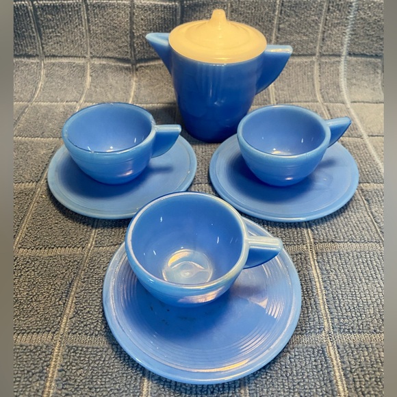 Arko Agate slag glass covered pitcher, small plates & teacups. Vintage. Art Deco - Picture 1 of 5